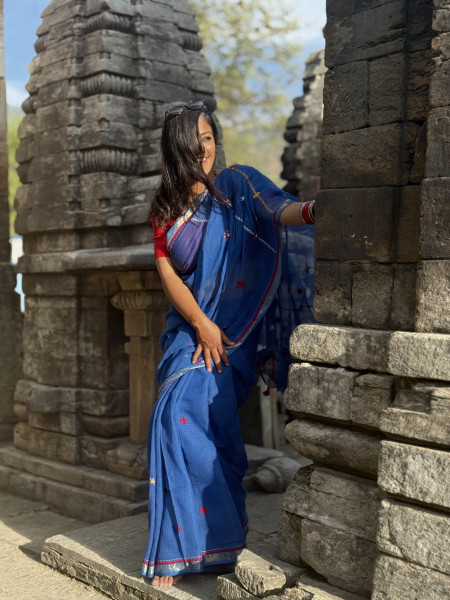 BLUE KOTA COTTON HAND EMBROIDERED SARI