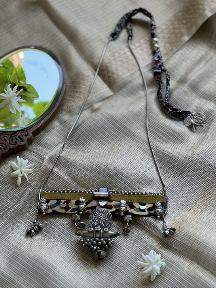 Image of BRASS &amp; FABRIC Handcrafted LONG NECKLACE