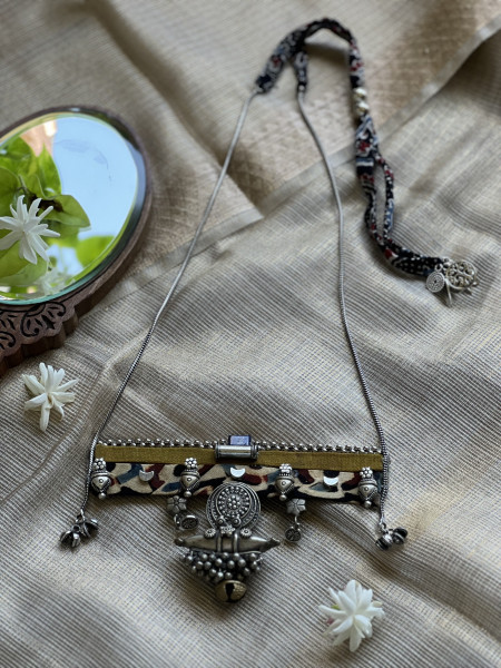 BRASS & FABRIC Handcrafted LONG NECKLACE