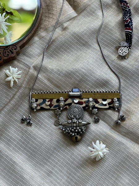 BRASS & FABRIC Handcrafted LONG NECKLACE