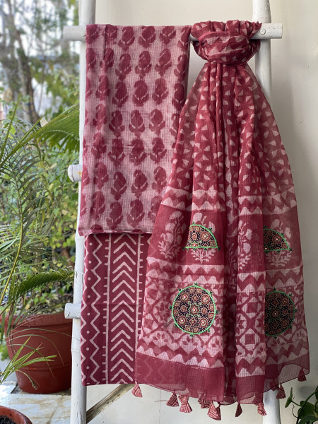 RUBY HAND BLOCK PRINT KOTA  EMBROIDERED DUPATTA SET
