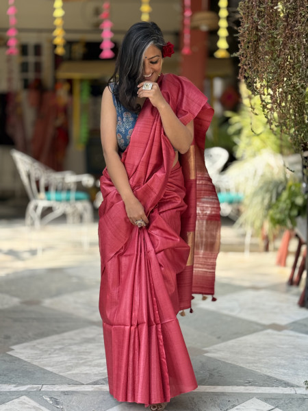 RED KOSA SILK WOVEN ZARI SARI