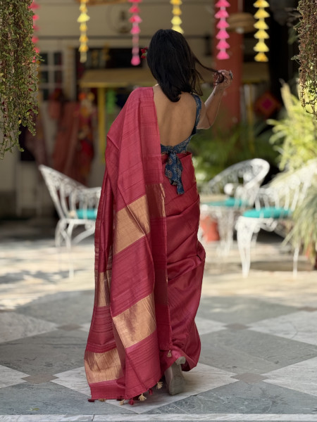 RED KOSA SILK WOVEN ZARI SARI