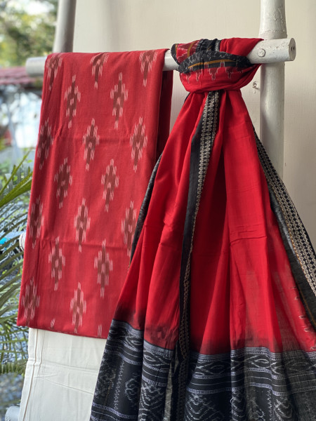 RED & RED-BLACK COTTON IKKAT DUPATTA SET