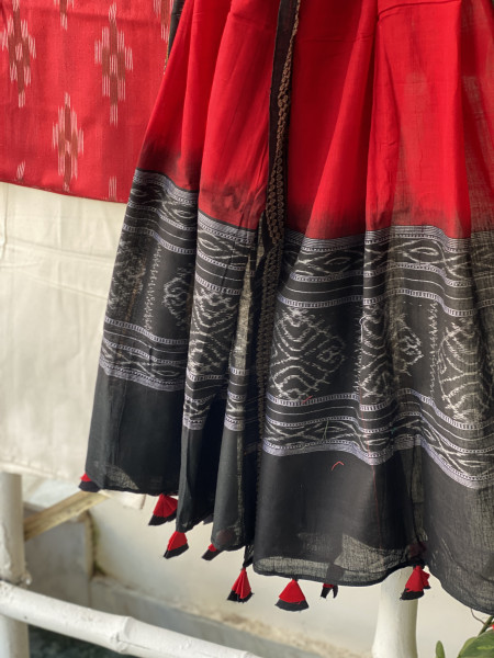 RED & RED-BLACK COTTON IKKAT DUPATTA SET