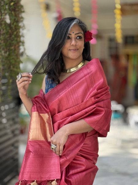 RED KOSA SILK WOVEN ZARI SARI