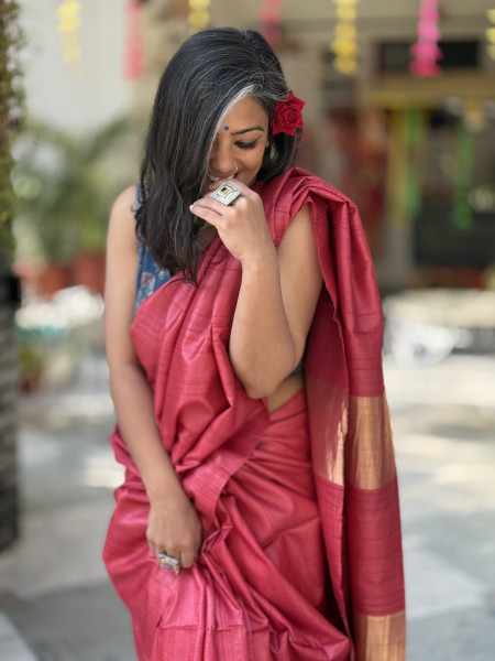 RED KOSA SILK WOVEN ZARI SARI