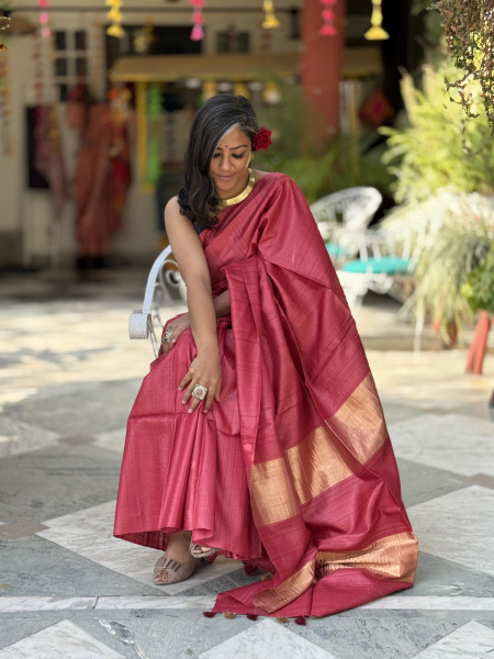 RED KOSA SILK WOVEN ZARI SARI