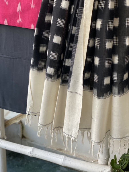 PINK-BLACK COTTON IKKAT DUPATTA SET