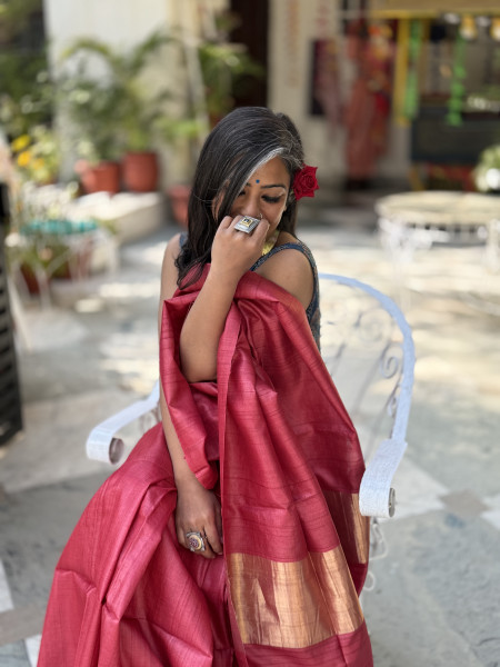 RED KOSA SILK WOVEN ZARI SARI