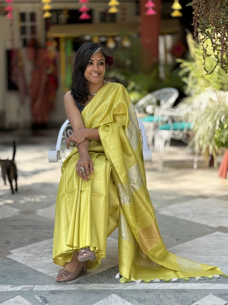 LIME KOSA SILK WOVEN ZARI SARI