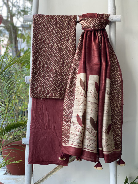 RUST-BEIGE GICHA SILK PRINTED DUPATTA SET