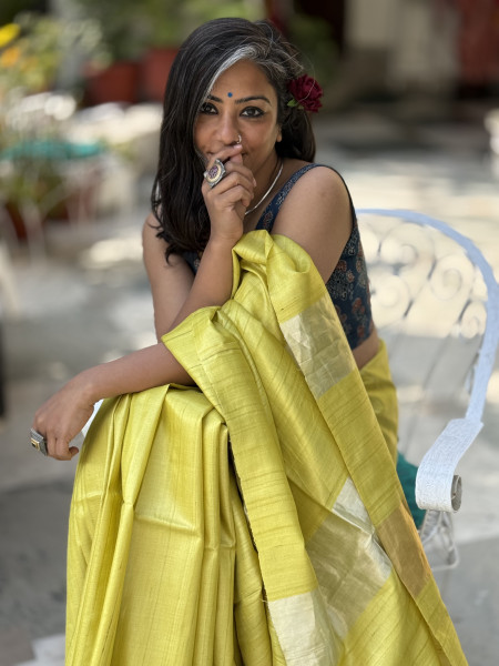 LIME KOSA SILK WOVEN ZARI SARI