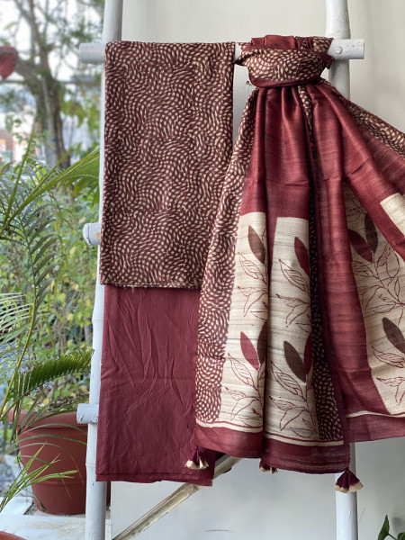 RUST-BEIGE GICHA SILK PRINTED DUPATTA SET