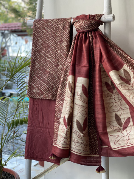 RUST-BEIGE GICHA SILK PRINTED DUPATTA SET