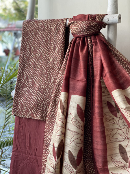 RUST-BEIGE GICHA SILK PRINTED DUPATTA SET