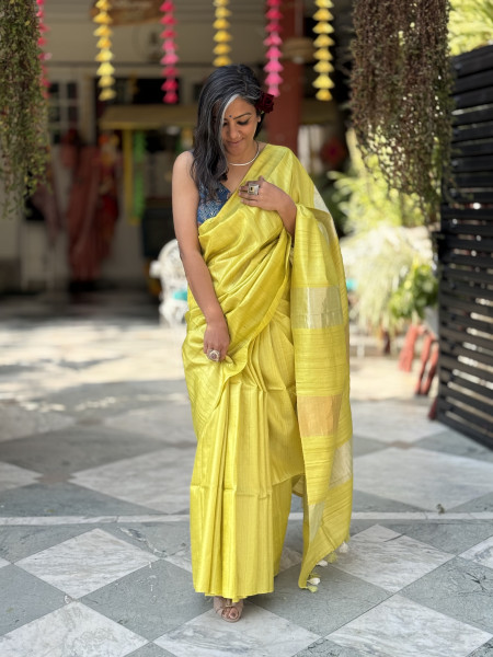 LIME KOSA SILK WOVEN ZARI SARI
