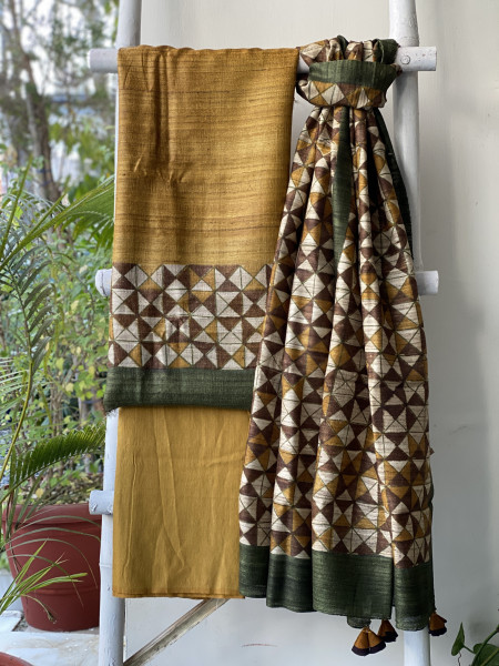 MUSTARD GICHA SILK PRINTED DUPATTA SET