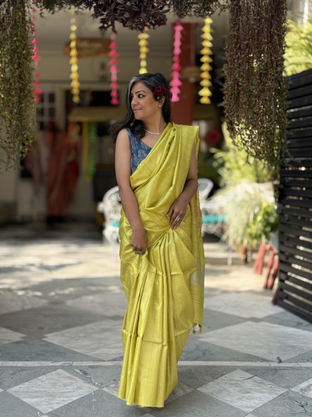 LIME KOSA SILK WOVEN ZARI SARI