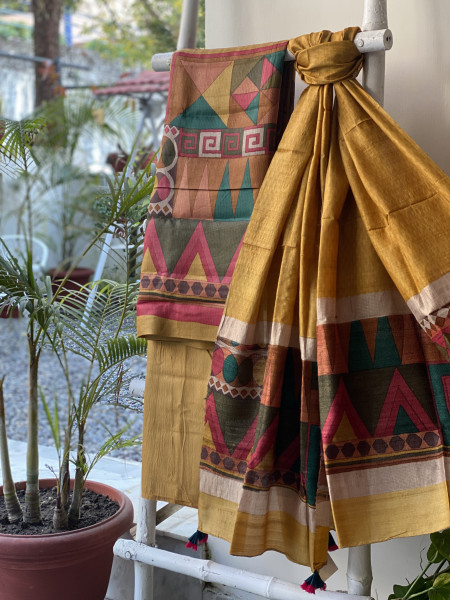 MULTI COLOUR GICHA SILK PRINTED DUPATTA SET