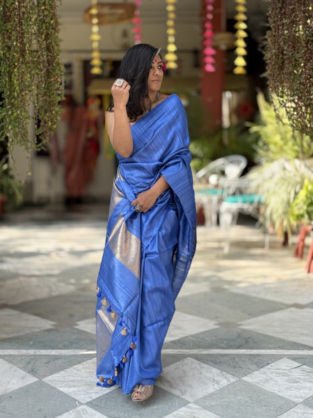 BLUE KOSA SILK WOVEN ZARI SARI