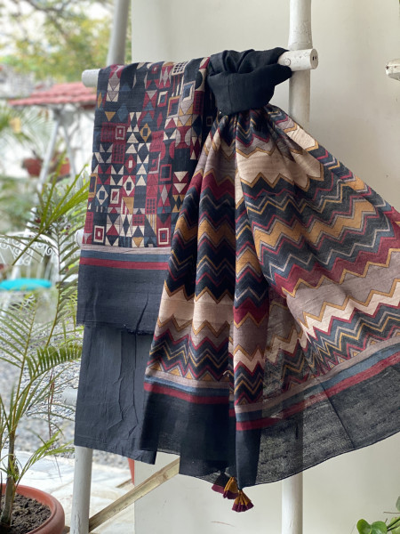 MULTI COLOUR GICHA SILK PRINTED DUPATTA SET