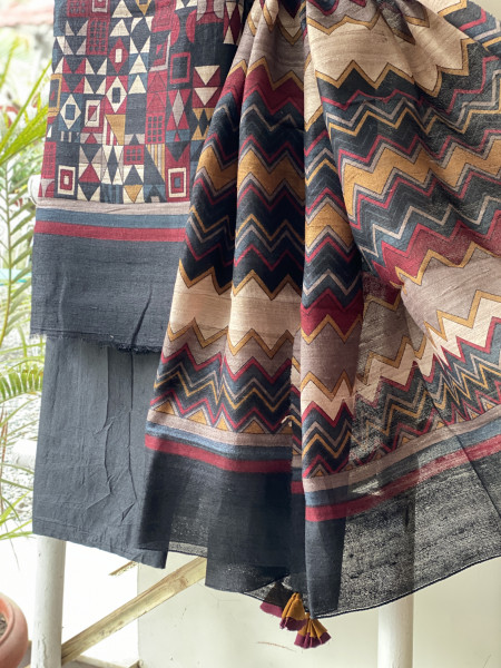 MULTI COLOUR GICHA SILK PRINTED DUPATTA SET