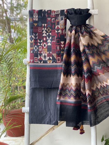 MULTI COLOUR GICHA SILK PRINTED DUPATTA SET