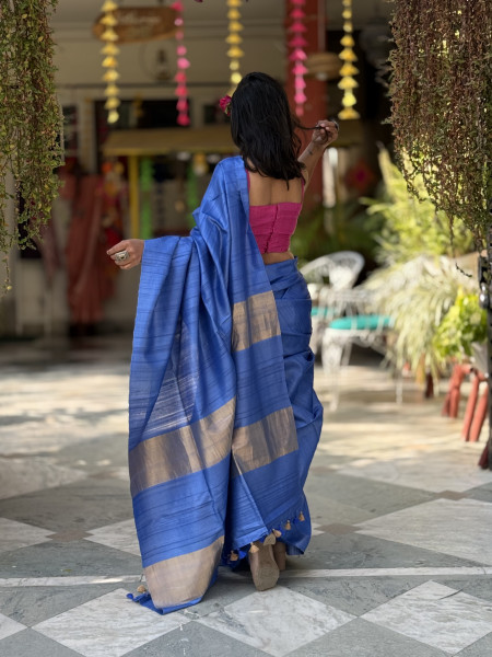 BLUE KOSA SILK WOVEN ZARI SARI