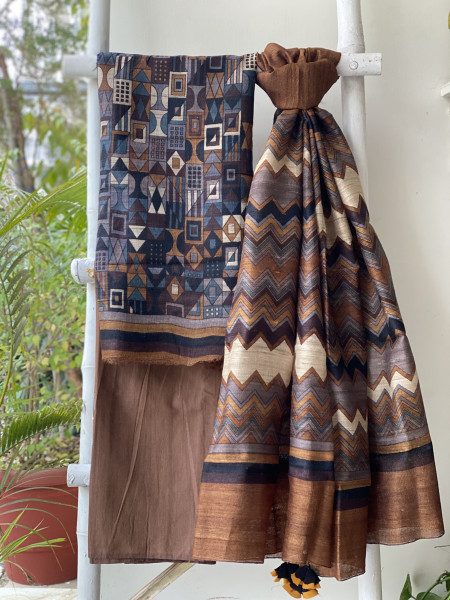 MULTI COLOUR GICHA SILK PRINTED DUPATTA SET