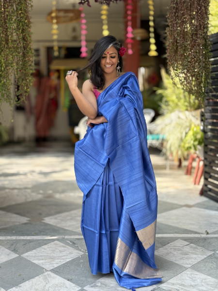 BLUE KOSA SILK WOVEN ZARI SARI