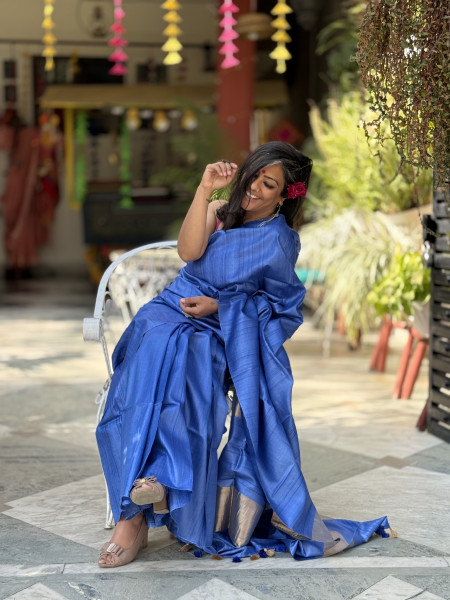 BLUE KOSA SILK WOVEN ZARI SARI