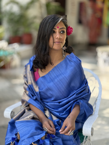 BLUE KOSA SILK WOVEN ZARI SARI