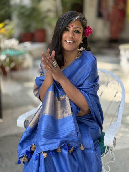 BLUE KOSA SILK WOVEN ZARI SARI