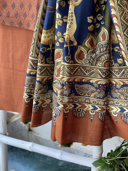 RUST WOVEN SILK PRINTED DUPATTA SET