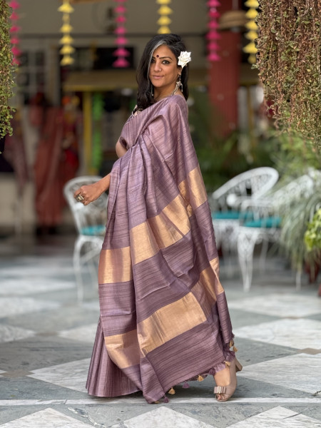 MAUVE KOSA SILK WOVEN ZARI SARI
