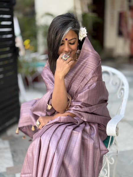 MAUVE KOSA SILK WOVEN ZARI SARI