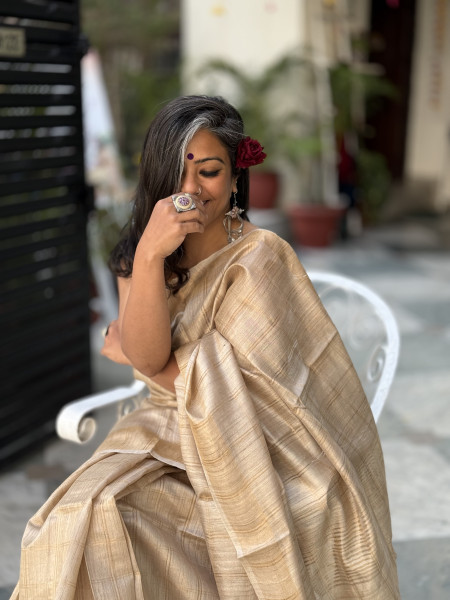 BEIGE KOSA SILK WOVEN ZARI SARI