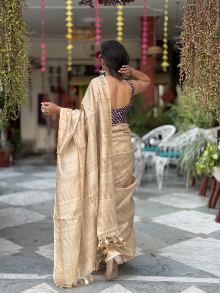 BEIGE KOSA SILK WOVEN ZARI SARI