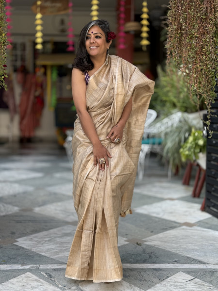 BEIGE KOSA SILK WOVEN ZARI SARI