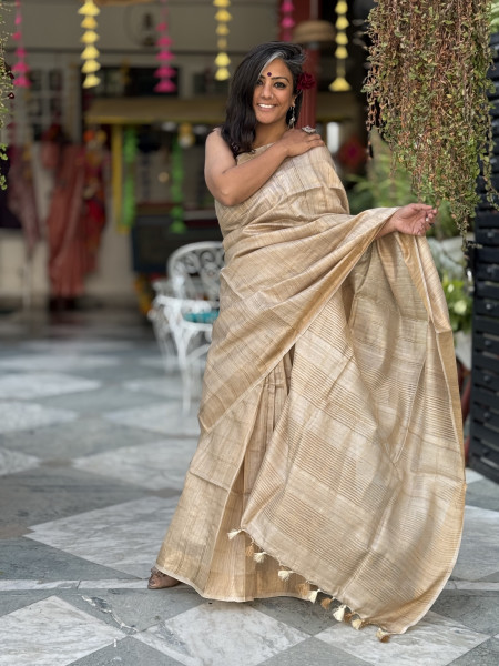 BEIGE KOSA SILK WOVEN ZARI SARI