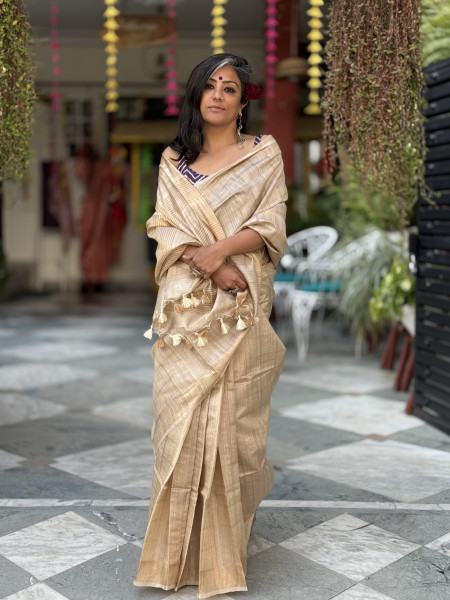 BEIGE KOSA SILK WOVEN ZARI SARI