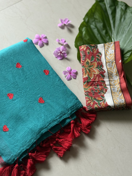 JADE COTTON MULMUL EMBROIDERED SARI
