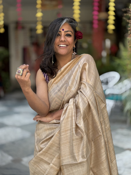 BEIGE KOSA SILK WOVEN ZARI SARI