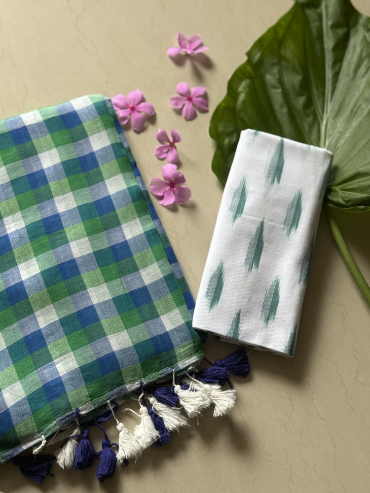 Image of MULTI COLOUR GINGHAM CHECKS  MULMUL COTTON SARI