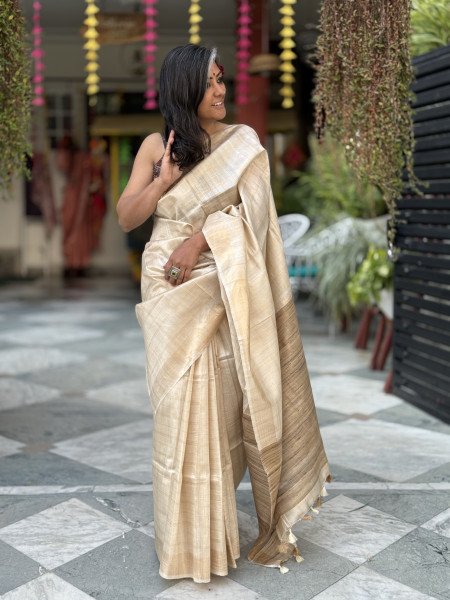 BEIGE KOSA SILK WOVEN ZARI SARI