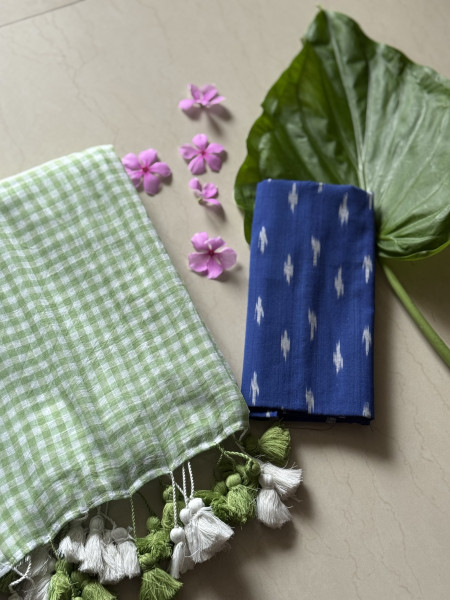 SEA GREEN GINGHAM CHECKS  MULMUL COTTON SARI