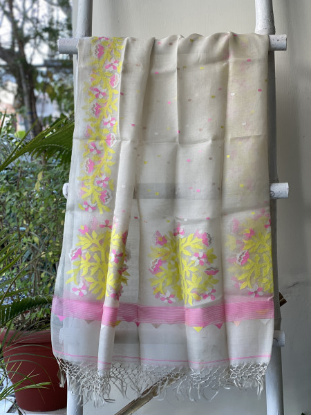 PURPLE-OFF WHITE JAMDANI MUSLIN SILK DUPATTA SET