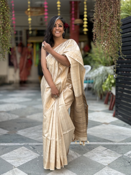 BEIGE KOSA SILK WOVEN ZARI SARI