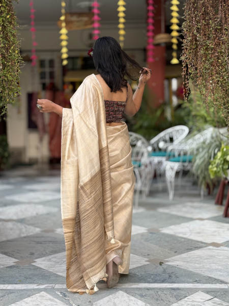 BEIGE KOSA SILK WOVEN ZARI SARI